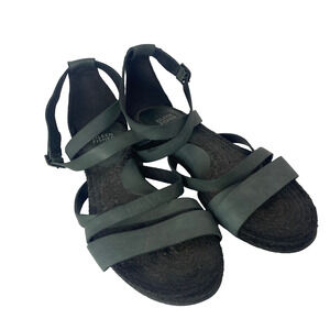 Eileen Fisher Sandals Sz 8 Crisscross Leather Strappy Gray Adjustable Espadrille